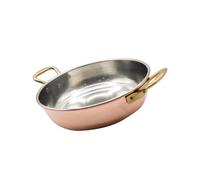 CREARTISTIC Padella Rame Professionale Stagnato 24x6,5 cm - 2L, con 2 maniglie in ottone di 4 cm, Tegame Forno Rifinito a mano, Per servire in tavola - 100% Made in Italy