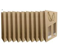 CREASTYL Ludi-Vin - Sacchetti di carta kraft ecru con finestra trasparente, 10 pezzi, per 2 bottiglie di vino