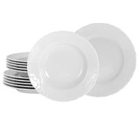 CreaTable, 12619 Serie Rococò Bianco - Set di stoviglie da 12 pezzi per 6 persone, servizio da tavola in porcellana, lavabile in lavastoviglie e microonde, Made in Europe