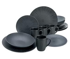CreaTable, 20537 Serie Vesuvio Black, set di stoviglie da 16 pezzi, servizio combinato in gres porcellanato, lavabile in lavastoviglie e microonde, made in Portogallo