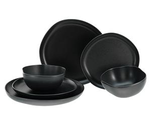 CreaTable, 21248, Serie Natura Organic BLACK, 12-teiliges Geschirrset, Teller Set aus Steinzeug