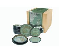 CreaTable, 21557, Serie Nordic Fjord Green, 18-teiliges Geschirrset, Teller Set aus Steinzeug