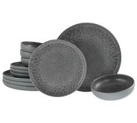 CreaTable, 21621, Serie Uno Volcano Dark, 12-teiliges Geschirrset, Teller Set aus Steinzeug