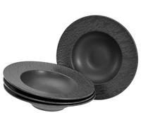 CreaTable, 21822, Serie Schiefer black, 4-teiliges Geschirrset, Teller Set aus Steinzeug