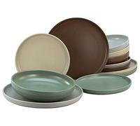CreaTable, 23189, Serie Uno Natural, 12-teiliges Geschirrset, Tellerset aus Steinzeug