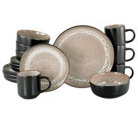 CreaTable, 23334, Serie Nordic Fjord Beige, 16-teiliges Geschirrset für 4 Personen, Kombiservice aus Steinzeug, spülmaschinen- und mikrowellengeeignet, Qualitätsproduktion