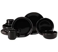 CreaTable, 24782 Serie Nordic Festive Black - Set di stoviglie per 2 persone, servizio combinato in gres, lavabile in lavastoviglie e microonde, produzione di qualità