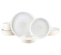 CreaTable, 25394, serie Yuki Weiss, set di stoviglie da 12 pezzi, per 4 persone, set di piatti in gres porcellanato, lavabili in lavastoviglie e adatti al microonde, made in Portogallo