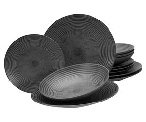 CreaTable, Serie Catania 24345 - Set di stoviglie da 12 pezzi, per 4 persone, in gres porcellanato, lavabile in lavastoviglie e forno a microonde, made in Portogallo