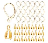 CREATCABIN 1 Scatola 28 Pezzi Ottone Placcato Oro 24K Ganci Orecchino Francesi Fili Orecchie Leva 28 Pezzi Pizzico Chiusura Cauzione Connettori per Orecchini Pendenti Creazione Gioielli 15.6x10mm
