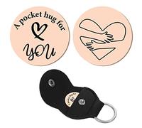 CREATCABIN 1 Set A Pocket Hug for You Token Palm Heart Pattern Relazione A Lunga Distanza Keepsake Portachiavi Acciaio Inossidabile Doppio Lato Portachiavi in Pelle PU Regalo per Amici Famiglia 3cm