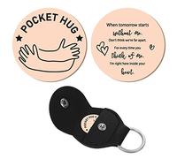 CREATCABIN 1 Set Pocket Abbraccio Token Palm Pattern Relazione A Lunga Distanza Keepsake Portachiavi Acciaio Inossidabile Double Sided con PU Portachiavi Regalo per Amici di Famiglia 3cm(Oro Rosa)