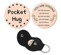 CREATCABIN 1 Set Tasca Abbraccio Token Modello Stella Relazione A Lunga Distanza Portachiavi Keepsake Acciaio Inossidabile Doppia Faccia Portachiavi In Pelle PU Regalo per Amici Famiglia 3cm(Oro Rosa)