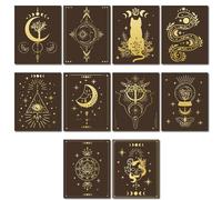 CREATCABIN 10 Pezzi Stampe Tela Wall Art Tarocchi Nero Poster Appendiabiti Set Strega Decoro Gotico Fasi Lunari Gatto per Soggiorno Camera Letto Bagno Casa Decorazioni Regalo 20x25cm, Senza Cornice