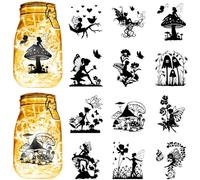 CREATCABIN 12 pz Sagome di Angeli Fata Barattolo di Vetro Decorazione Funghi Taglio Laser Cartone Scrapbook Ritagli Fustellati PVC per Artigianato Fai da Te Lanterne Barattoli Pittura Murale 10x9cm