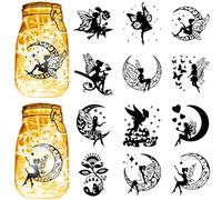 CREATCABIN 12 pz Sagome di Angeli Fata Barattolo di Vetro Decorazione Luna Taglio Laser Cartone Scrapbook Ritagli Fustellati PVC per Artigianato Fai-da-Te Barattoli Lanterna Pittura Murale 10x9cm