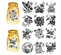 CREATCABIN 12 pz Sagome di Farfalle Barattolo di Vetro Decorazioni Fiori Lanterna Ritagli Laser Ornamenti Album di Ritagli Abbellimento per Pareti In Vetro Smerigliato Finestre Auto Artigianato 10x9cm
