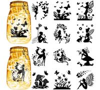 CREATCABIN 12 pz Sagome di Fate Barattolo di Vetro Decorazione Funghi Farfalla Taglio Laser Cartone Scrapbook Ritagli Fustellati PVC per Artigianato Fai da Te Lanterne Barattoli Pittura Murale 10x9cm