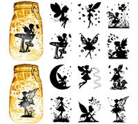 CREATCABIN 12pz Sagome di Fate Barattolo di Vetro Decorazione PVC Fustellato Al Laser Album di Ritagli Fate Ritagli di Cartone Silhouette Ornamento per Lampada Fai Da Te Lampada Barattolo Vetro 10x9cm