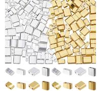 CREATCABIN 180 pz 2 Fori Perline Tila 4 Stili metà Perline di Vetro Rettangolo Argento Dorato Metallizzato Mini Opache Quadrate Piatte Perline Sciolte Distanziatrici per Braccialetti Artigianali