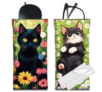 CREATCABIN 2 custoa per Occhiali Sole in Pelle Sottile Portatile A Forma Gatto Nero Morbi con Chiusura A Pressione Viaggio Leggera con Panno per Pulizia Regalo per Donne e Uomini Natale 18 x 9cm