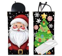 CREATCABIN 2 custodia Occhiali Natalizi In Pelle Portatile e Sottile A Forma di Babbo Natale Albero di Natale Porta Occhiali Da Vista Morbida e Panno La Pulizia Da Viaggio Regalo Donne e Uomini 18x9cm