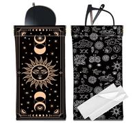 CREATCABIN 2 Custodia Occhiali Sottile in Pelle Portatile Custodia Occhiali Sole Borsa Chiusura A Pressione Sole e Luna Morbida Custodia Occhiali Viaggio Impermeabile Panno La Pulizia Regalo 18x9cm