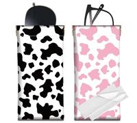 CREATCABIN 2 Custodia per Occhiali Sottile in Pelle, Portatile, con Motivo A Mucca e Leopardo, da Viaggio, Leggera, con Morbido Panno per La Pulizia, Regalo per Donne e Uomini, 18 x 9cm