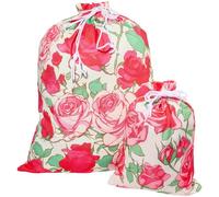 CREATCABIN 2 Dimensioni Sacchetti Coulisse A Forma Rosa Sacchetti Regalo Tessuto Grandi Dimensioni Sacchetti Regalo Stampati Fiori Rossi Sacchetti per Incartare Regali per 50.8 x 40.6cm 30.5 x 23cm