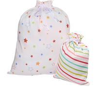 CREATCABIN 2 Dimensioni Sacchetto Regalo A Forma Stella Coulisse Sacchetto Riutilizzabile A Strisce Stelle Stampato Sacchetti Regalo Tessuto per Confezionare Regali Nozze San 50.8 x 40.6cm 30.5 x 23cm