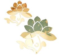 CREATCABIN 2 Pz 3D Acrilico Specchio Wall Sticker Fiore di Loto Decor Wall Art Decalcomanie Autoadesive Rimovibili per La Casa Camera da Letto Soggiorno Bagno Decorazione Piccolo 2 Dimensioni (Oro)