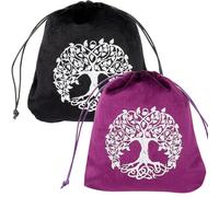 CREATCABIN 2 pz. Borse Tarocchi Borse Carte Dei Tarocchi Porta Mazzo Tarocchi Borse Tarocchi Borse In Velluto Coulisse Nero Viola Albero Della Vita Borse Avvolgenti Gioielli Cristalli Altare 12.5x15cm