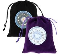 CREATCABIN 2 pz. Borse Tarocchi Borse Carte dei Tarocchi Porta Mazzo Tarocchi Borse Tarocchi Borse in Velluto Coulisse Nero Viola Lo Zodiaco Avvolgere Borse Gioielli Cristalli Altare Rune 12.5x15cm