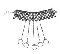 CREATCABIN 2 pz Braccialetto in Pizzo Nero Gotico Halloween Anello Bracciale Punk Anelli Dita Braccialetti A Catena Braccialetti Vintage in Metallo Schiavo Catena A Mano Nappa Anelli Catene 16x14cm