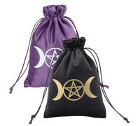 CREATCABIN 2 pz. Sacchetti Carte dei Tarocchi in Velluto Coulisse Sacchetti Dadi Porta Carte dei Tarocchi Nero Viola Luna Stella Tarocchi Borsa Portaoggetti Gioielli Appassionati Cristalli 13.5x18cm
