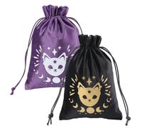 CREATCABIN 2 pz. Sacchetti Carte dei Tarocchi Sacchetti Coulisse in Velluto Porta Carte dei Tarocchi Porta Dadi Borse Nere e Viola Fasi della Luna Sacchetti Gioielli Gatti Cristalli Dadi 13.5x18cm