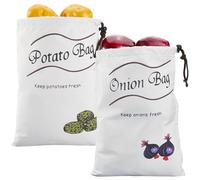 CREATCABIN 2 pz Sacchetti Conservare Patate e Cipolle Sacchetti Conservare Verdure in Tela Aglio Patate Cipolle Custode Coulisse Riutilizzabile Sacchetto Conservare La Spesa Cipolla 36x26cm-Bianco