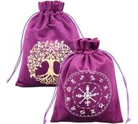 CREATCABIN 2 pz Sacchetti Tarocchi Sacchetti in Velluto Coulisse Sacchetti Carte dei Tarocchi Porta Mazzi Tarocchi Nero Viola Lo Zodiaco Albero Vita Avvolgere Sacchetti Gioielli Cristalli 12.5x15cm