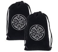 CREATCABIN 2 pz Sacchetto Portaoggetti Tarocchi Neri Sacchetti Imballaggio in Velluto Coulisse Sacchetto Regalo Stella Rotonda Carta Protettiva Streghe Tarocchi Carta Dadi Gioielli Cristallo 18x14cm