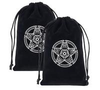 CREATCABIN 2 pz Sacchetto Portaoggetti Tarocchi Neri Sacchetti Imballaggio in Velluto Coulisse Sacchetto Regalo Pentagramma Carta Protettiva Streghe Tarocchi Carta Dadi Gioielli Cristallo 18x14cm