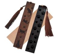 CREATCABIN 2 pz Segnalibri in Legno Impronte Gatto Segnalibro Intaglio Etichette in Legno Forma Rettangolare Ornamenti Nappe Ciondolo Amanti dei Libri Studenti Lettori Ideale Regalo 14.8x2.8cm