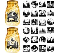CREATCABIN 24 pz Halloween Animali Sagome Mason Jar Decalcomanie Luna Lupo Orso Cervo Scrapbooking Adesivi Cartone Creazione Artigianato Taglio Laser PVC Impermeabile Lanterne Barattoli Fai 9x10cm