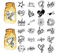 CREATCABIN 24 Pz Nota Musicale Adesivi per Barattoli di Vetro Lanterna Ritagli Laser Decalcomanie Plastica Scrapbook Decorazioni per Barattoli Parete Finestre Vetro Auto Home Office Decor 10x9cm