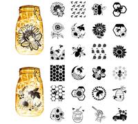 CREATCABIN 24 pz Sagome Api Barattolo Vetro Decorazione Fiore Taglio Laser Cartone Girasole Nido d'Ape Decorazioni Scrapbook Ritagli Fustelle Lanterne Barattoli Pittura Murale Finestra Vetro 10x9cm