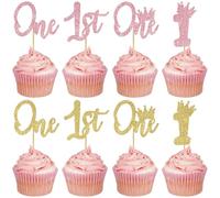 CREATCABIN 24 pz. Topper Cupcake Il Secondo Compleanno Glitter Primo Compleanno Uno Cupcake La Festa del Terzo Compleanno Oro La Festa del Primo Compleanno Decorazioni A Tema 7.0x5.76cm
