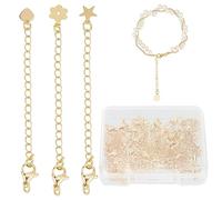 CREATCABIN 24Pcs 3 Estensori per Collana Stile Catena 18K Ottone Placcato Oro Estensore per Catena Maglie Riempite Estensori Lunghi con Chiusure Ad Artiglio di Aragosta Charm Cuore Fiore Stella 7cm