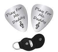 CREATCABIN 2pz Suona Me papà Plettri per Chitarra Basso in Acciaio Inossidabile Plettri Rock Elettrico Acustico Festa papà Regalo per Musicista Chitarrista Regali Portachiavi in Pelle PU 3.2x2.6cm