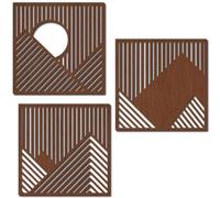 CREATCABIN 3 Pezzo di Linea in Legno Decorazioni da Parete in Legno Geometrico Decorazione da Parete Artistica da Appendere Set Scavare Opere d'Arte Moderna Montagne Scultura Taglio Laser 28x28cm