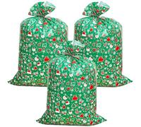 CREATCABIN 3 pz. Sacchetti Regalo Natale Extra Large Sacchetti Regalo Natale Grandi Jumbo Etichetta e Spago Sacchi Natale Giganti Imballaggio Rettangolari in Plastica Regali Natale 142 x 91cm