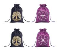 CREATCABIN 4 Confezione di Sacchetti Portaoggetti Tarocchi Sacchetti Imballaggio in Velluto Albero della Vita Rune Costellazioni Borsa Coulisse Carta Protettiva Nera Gioco Tavolo Ricamo 13x18cm